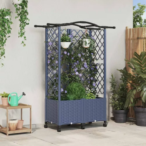 Magasított Ágy Trellis-szel és Tetővel Szürke 122 x 40 x 144 cm
