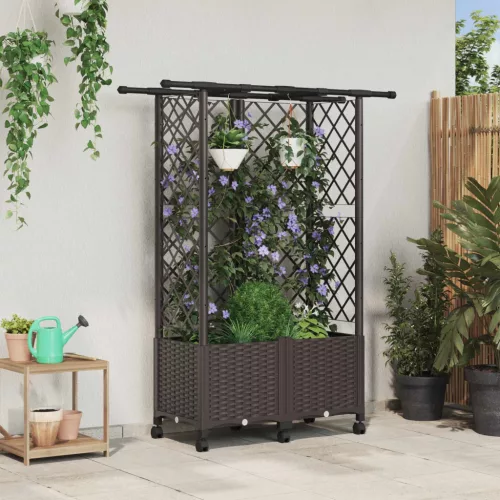 Magasított Ágy Trellis-szel és Tetővel Barna 124 x 40 x 142 cm