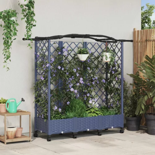 Magasított Ágy Trellis-szel és Tetővel Szürke 163 x 40 x 129 cm