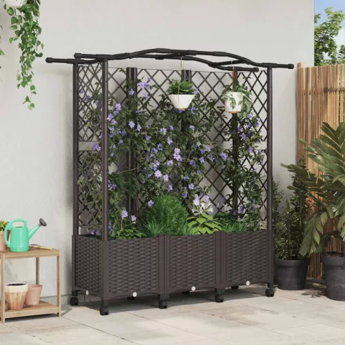 Magasított Ágy Trellis-szel és Tetővel Barna 163 x 40 x 144 cm