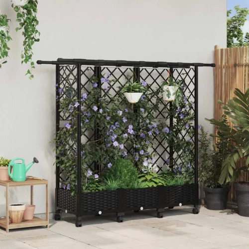 Magasított Ágy Trellis-szel és Tetővel Fekete 164 x 40 x 127 cm