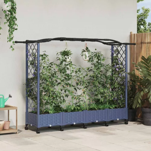 Magasított Ágy Trellis-szel és Tetővel Szürke 207 x 40 x 129 cm