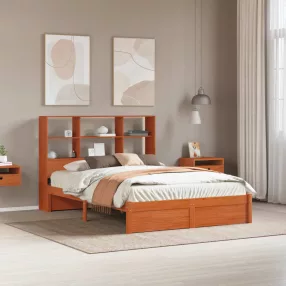   vidaXL Ágykeret tároló fejtámlával Viaszbarna 140 x 190 cm Tömör fenyő