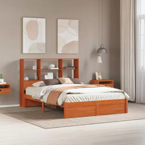 vidaXL Ágykeret tároló fejtámlával Viaszbarna 140 x 190 cm Tömör fenyő
