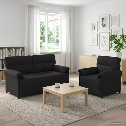 Kanapé Szett 2 db Fekete Szövet