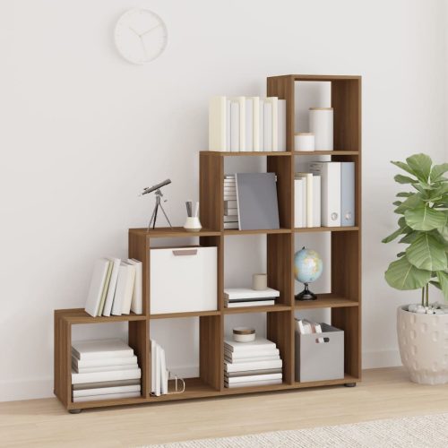 barna tölgyszínű szerelt fa lépcsős könyvespolc 142 cm