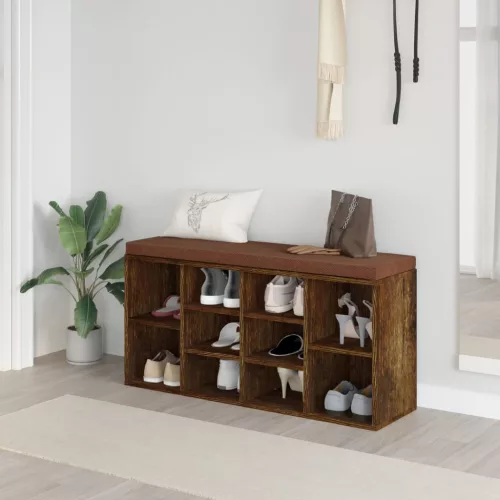 füstös tölgy színű szerelt fa cipőtároló pad 103x30x48 cm