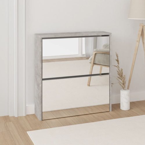 betonszürke 2 szintes cipőszekrény tükörrel 63 x 17 x 67 cm