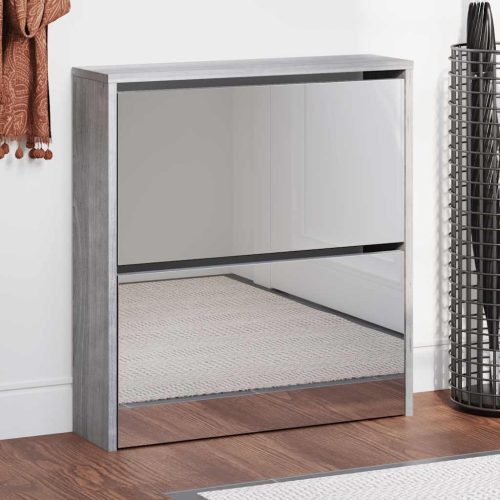 vidaXL szürke sonoma 2 szintes cipőszekrény tükörrel 63 x 17 x 67 cm