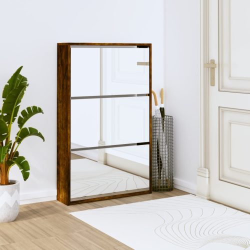 füstös tölgy 3 szintes cipőszekrény tükörrel 63 x 17 x 102,5 cm