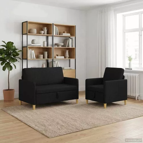 Tárolós kanapé szett 2 db 3-személyes Fekete 122 x 78 x 87 cm