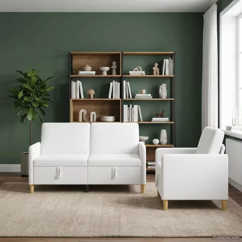 Tárolós kanapé szett 2 db 3-személyes Fehér 152 x 78 x 87 cm