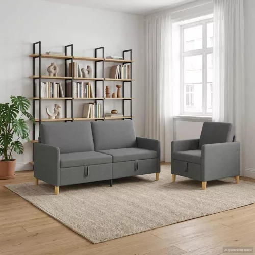Tárolós kanapé szett 2 db 4-személyes Sötétszürke
