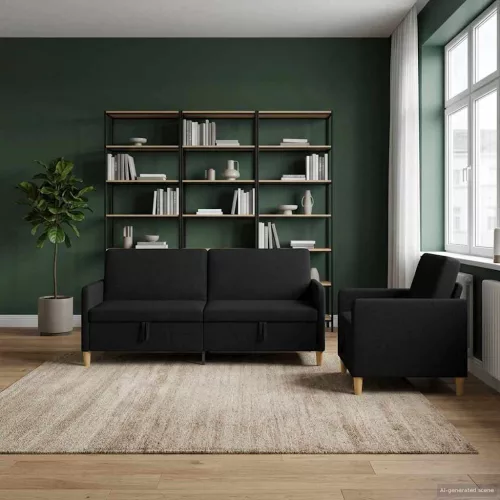 Tárolós kanapé szett 2 db 4-személyes Fekete 192 x 78 x 87 cm