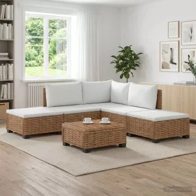   6 db Rattan Kerti Bútor Készlet Párnákkal GENDT Természetes
