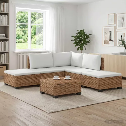 6 db Rattan Kerti Bútor Készlet Párnákkal GENDT Természetes