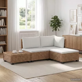   4 db Rattan Kerti Bútor Készlet Párnákkal GENDT Természetes