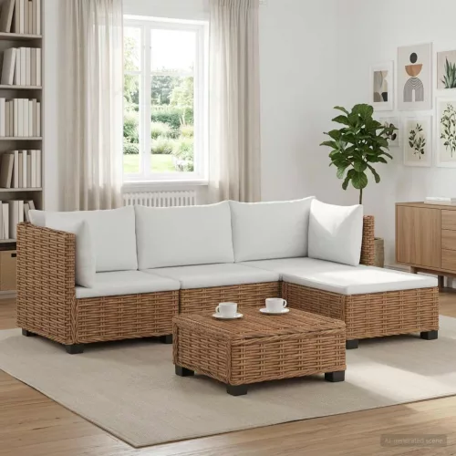 5 db Rattan Kerti Bútor Készlet Párnákkal GENDT Természetes