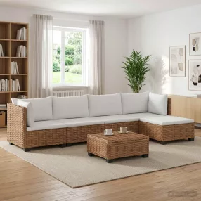   6 db Rattan Kerti Bútor Készlet Párnákkal GENDT Természetes