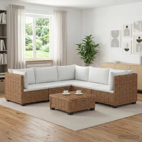   6 db Rattan Kerti Bútor Készlet Párnákkal GENDT Természetes