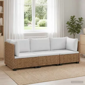   3 db Rattan Kerti Bútor Készlet Párnákkal GENDT Természetes