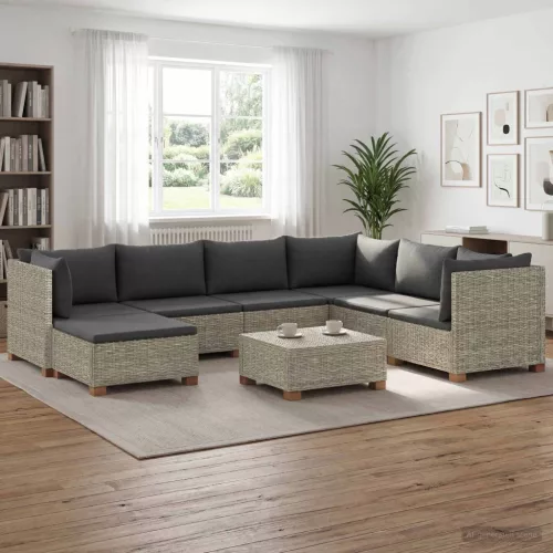 8 db Rattan Kerti Bútor Készlet Párnákkal GENDT Kubu Szürke