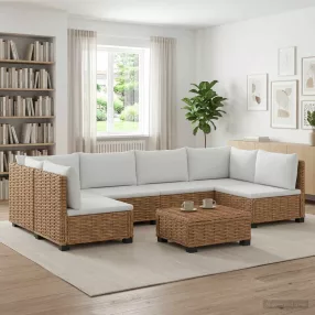   7 db Rattan Lounge Szett Párnákkal GENDT Természetes Rátta