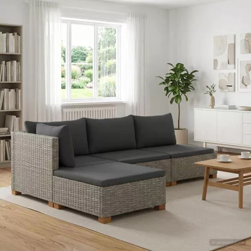 3 db Rattan társalgó szett párnákkal GENDT Természetes Rátta