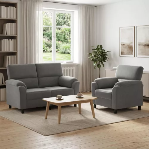 Kanapé Szett 2 pcs Sötétszürke Bársony