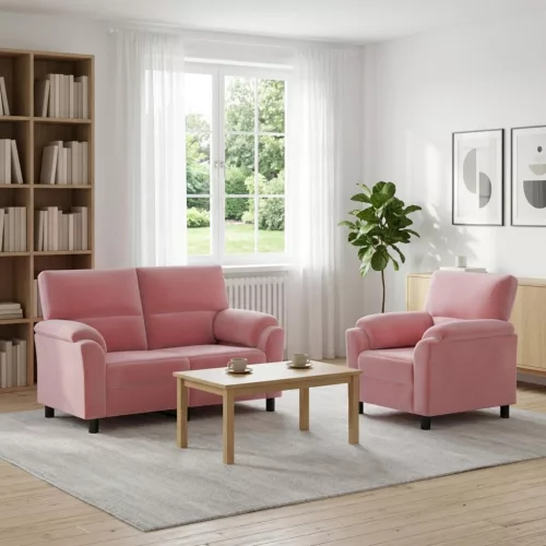 Kanapé Szett 2 pcs Rózsaszín Bársony