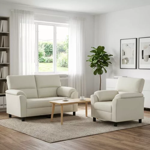 Kanapé Szett 2 pcs Krémszínű Bársony