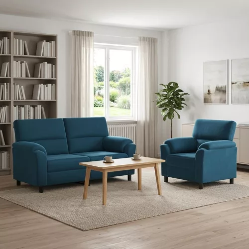 Kanapé Szett 2 pcs Kék Bársony