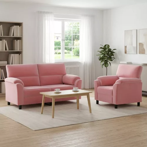 Kanapé Szett 2 pcs Rózsaszín Bársony