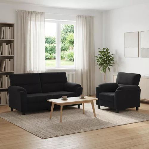 Kanapé Szett 2 pcs Fekete Bársony