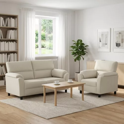 Kanapé Szett 2 pcs Krémszínű Bársony