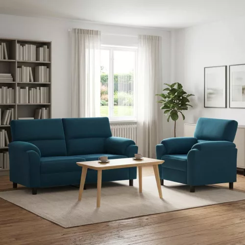 Kanapé Szett 2 pcs Kék Bársony