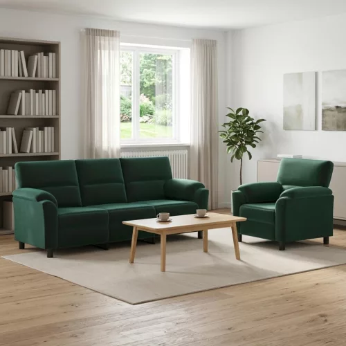 Kanapé Szett 2 pcs Sötétzöld Bársony