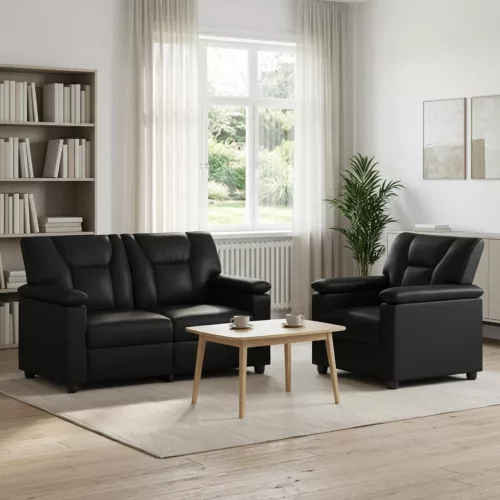 Kanapé Szett 2 pcs Fekete Műbőr