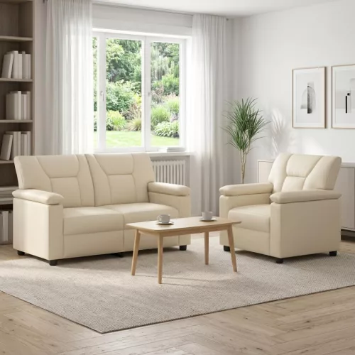 Kanapé Szett 2 pcs Krémszínű Műbőr