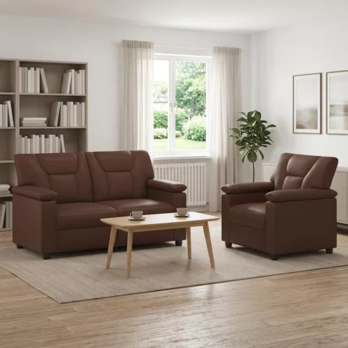 Kanapé Szett 2 pcs Barna Műbőr