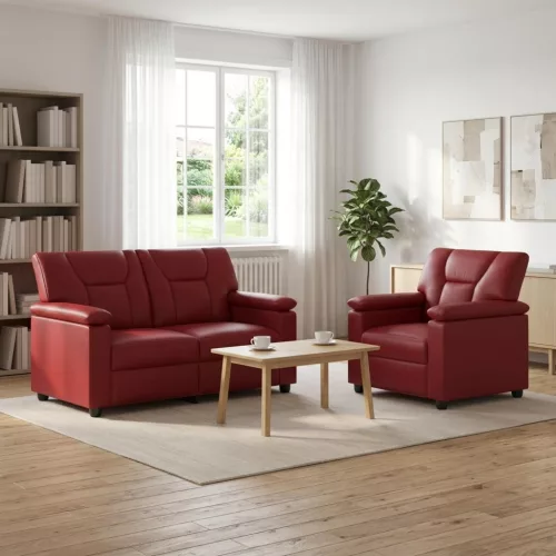 Kanapé Szett 2 pcs Bordó Műbőr
