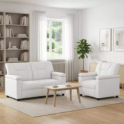 Kanapé Szett 2 pcs Fehér Műbőr