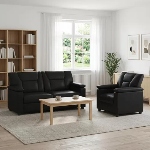 Kanapé Szett 2 pcs Fekete Műbőr