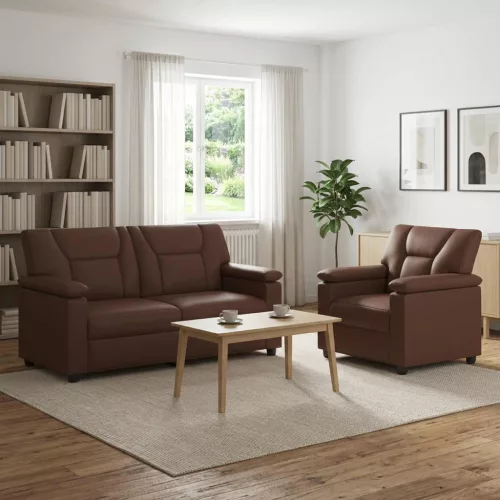 Kanapé Szett 2 pcs Barna Műbőr