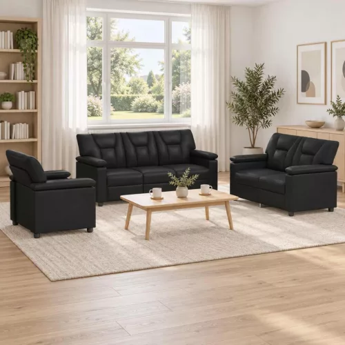 Kanapé Szett 3 pcs Fekete Műbőr