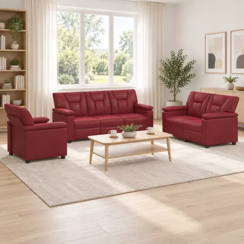 Kanapé Szett 3 pcs Bordó Műbőr