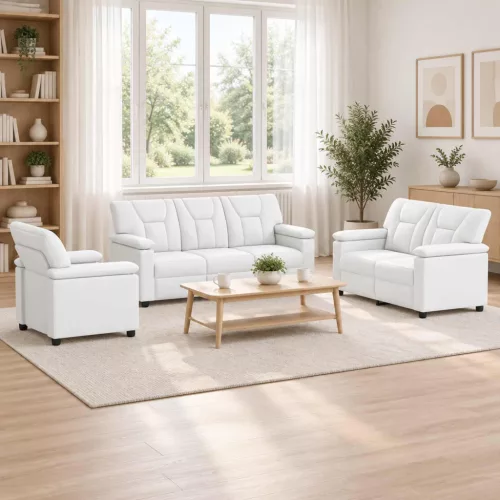 Kanapé Szett 3 pcs Fehér Műbőr