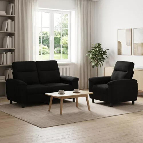 Kanapé Szett 2 pcs Fekete Szövet