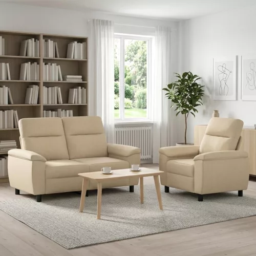 Kanapé Szett 2 pcs Krémszínű Szövet