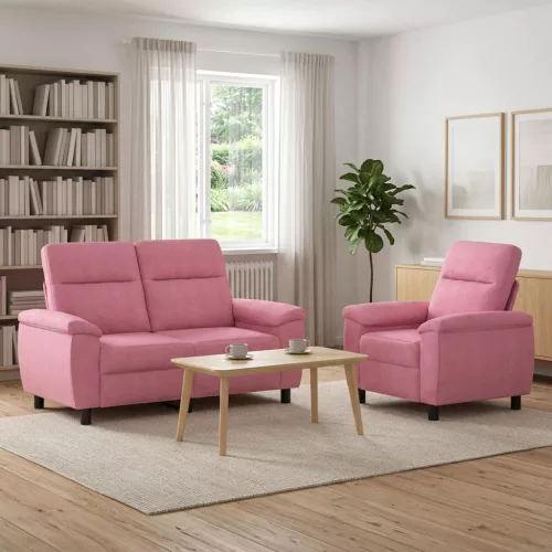 Kanapé Szett 2 pcs Rózsaszín Szövet
